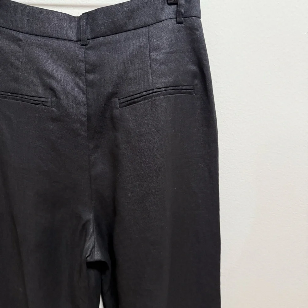 Reformation mason linen pants black high rise drapey wide‎ leg trouser 8Petite